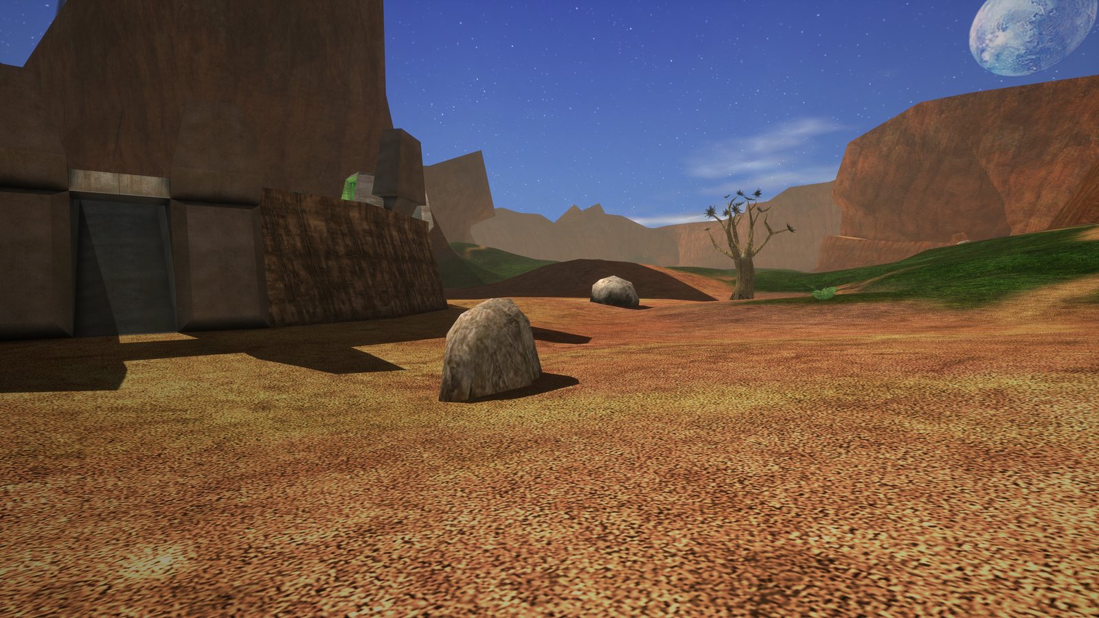 A boulder by the blue base (classic)